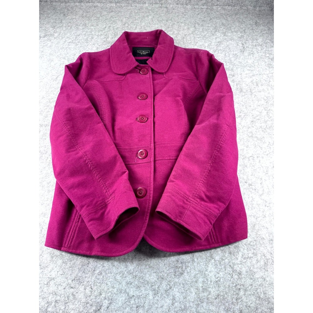 L.L. Bean Fuschia Lined Belted Pea Coat Women's PS Purple Spring Collared Preppy - Picture 7 of 10
